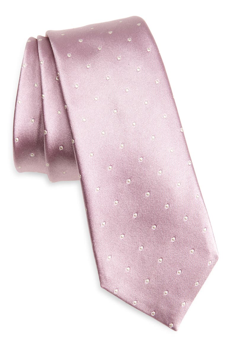 Polka Dot Mulberry Silk Satin Tie, Main, color, PINK ROSE