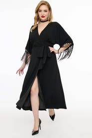 Unique Vintage Tie Wrap Surplice Midi Dress