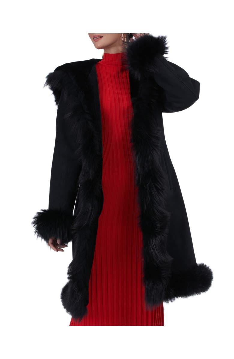 GORSKI Shearling Lamb Short Coat With Toscana Lamb Tuxedo Collar, Hood Trim, Cuffs & Bottom, Alternate, color, Black