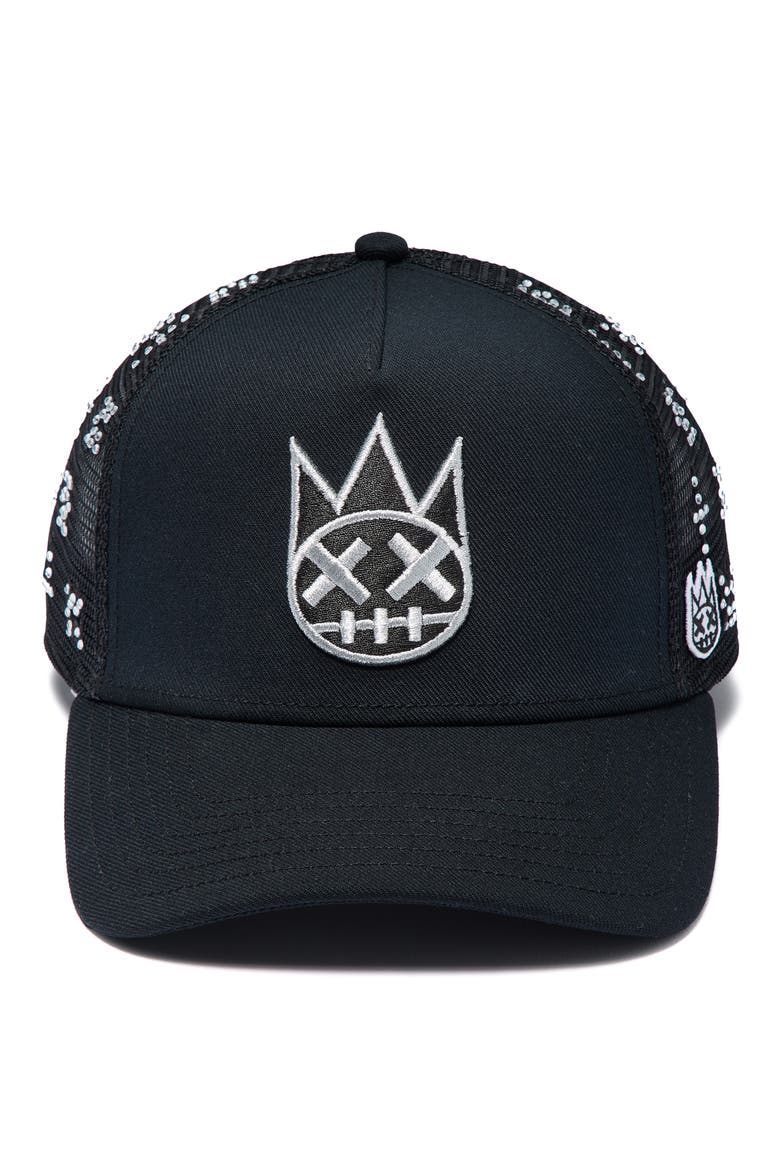 Shimuchan Logo Crystal Embellished Trucker Hat, Alternate, color, BLACK