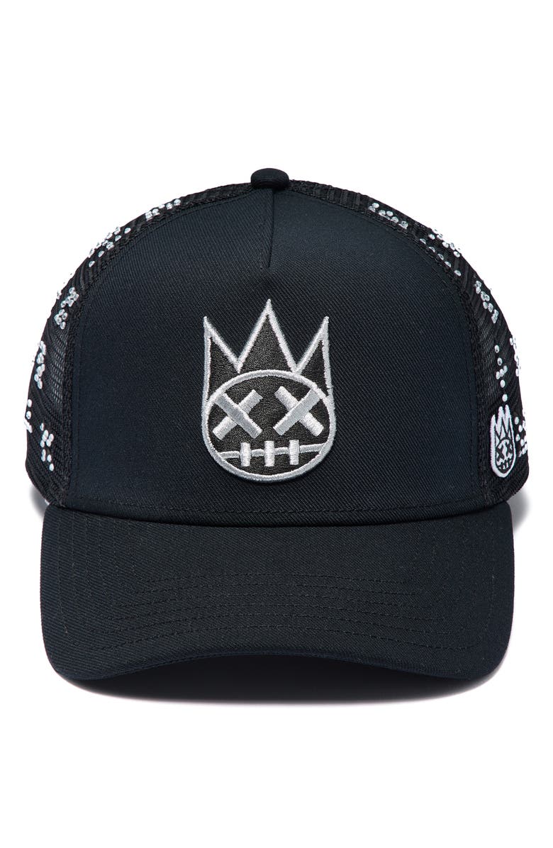Cult of Individuality Shimuchan Logo Crystal Embellished Trucker Hat, Alternate, color, Black