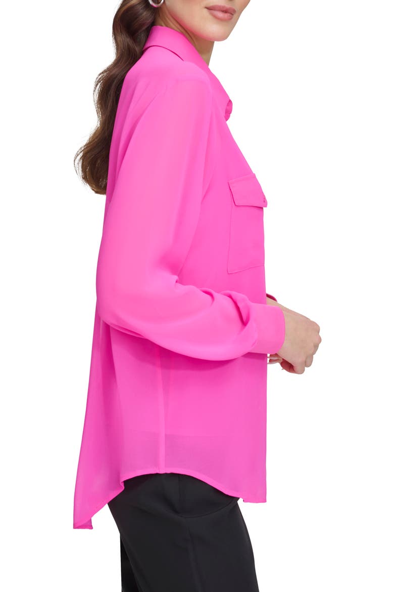 Chiffon Button-Up Shirt, Alternate, color, SHOCKING PINK