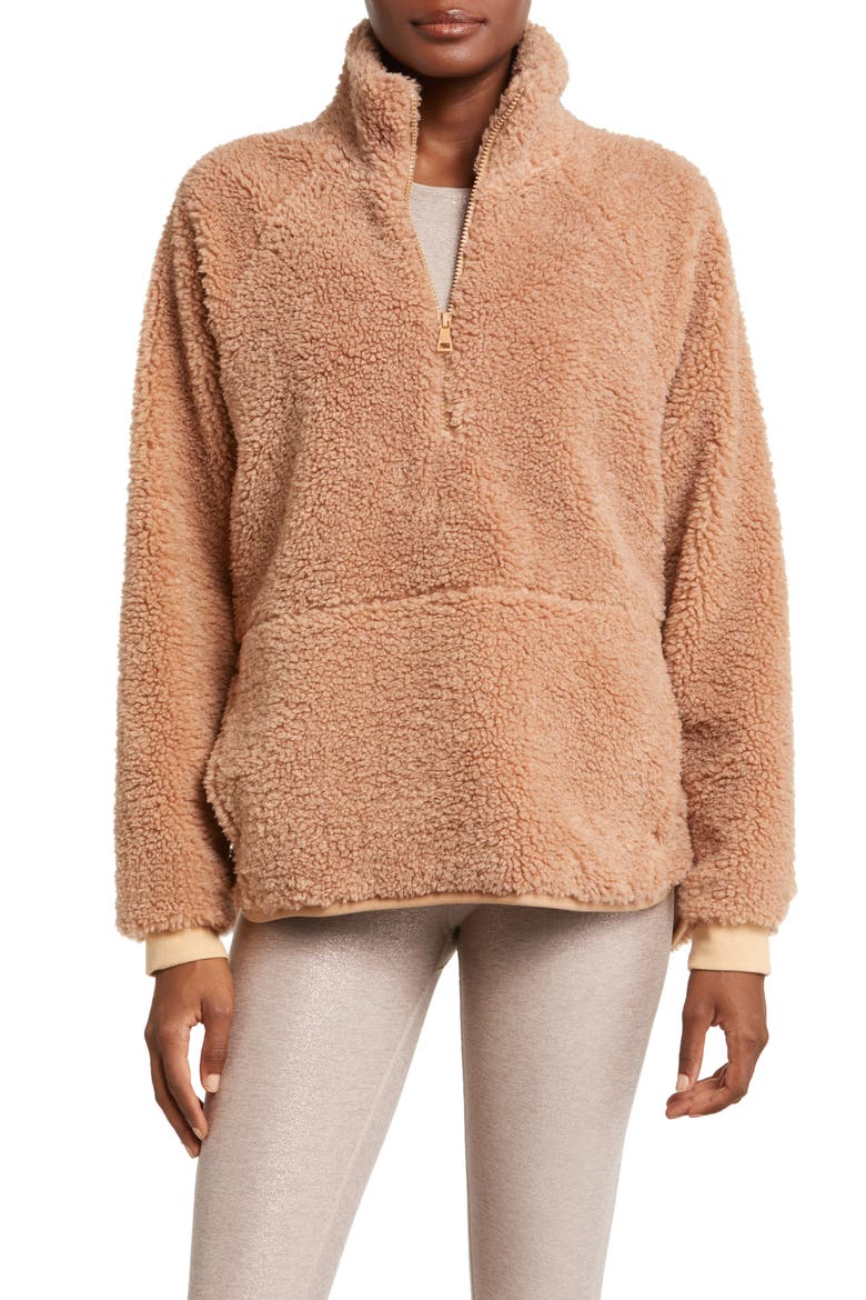 Take Flight High Pile Fleece Half Zip Pullover, Main, color, CAMEL