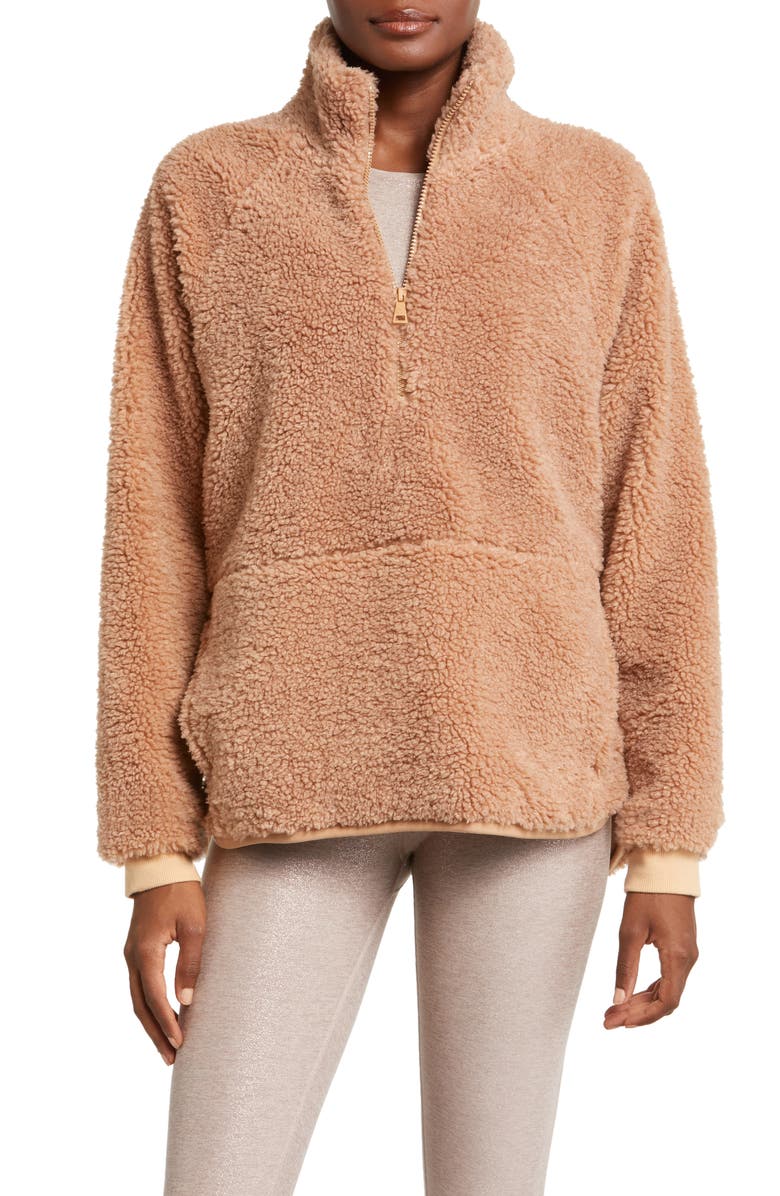 Beyond Yoga Take Flight High Pile Fleece Half Zip Pullover, Main, color, Camel