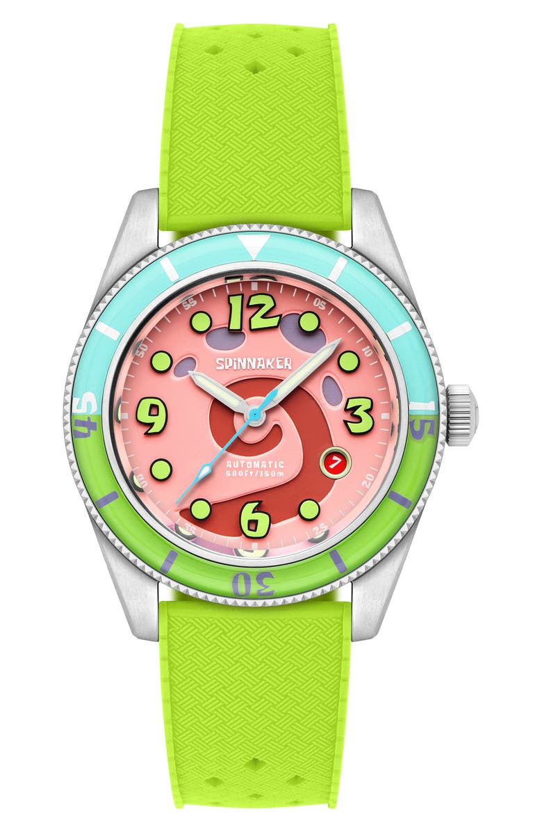 SPINNAKER Fleuss 'SpongeBob SquarePants<sup>™</sup>' Automatic Silicone Strap Watch, 43mm, Main, color, 