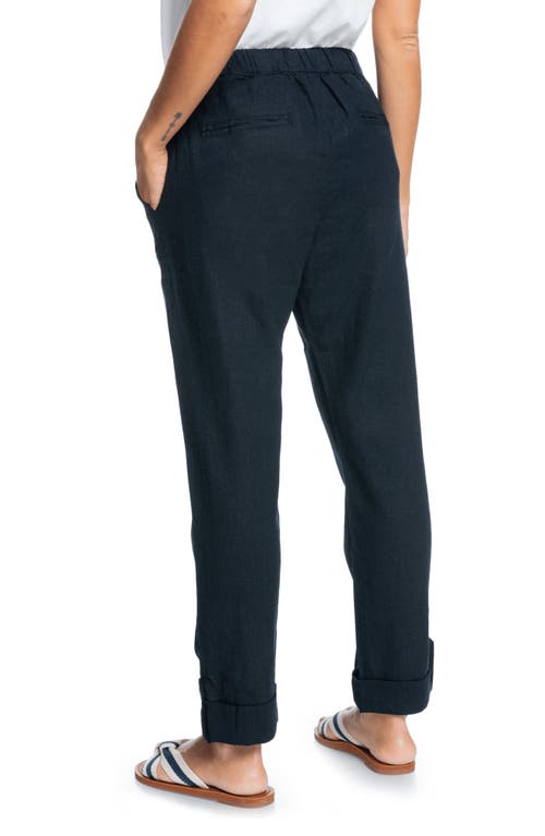 Roxy On The Seashore Tie Waist Linen Blend Pants In Black