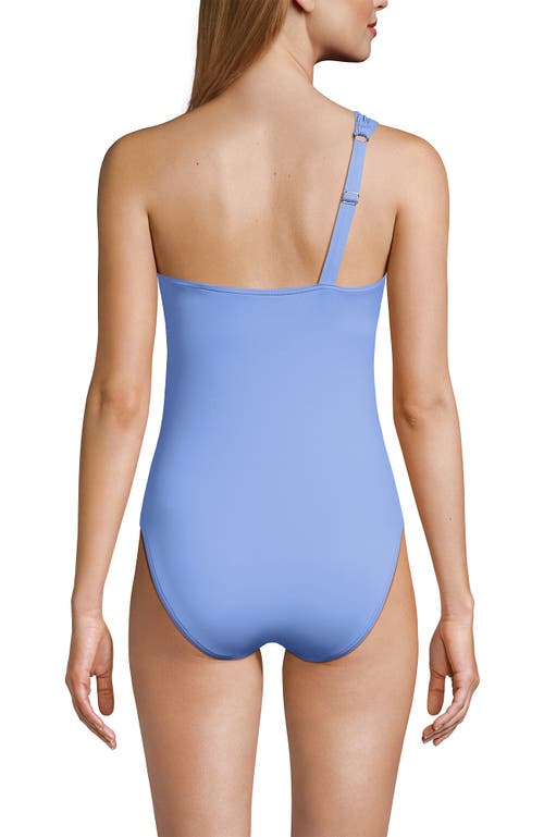 Lands' End Womens Chlorine Resistant Shirred One Shoulder One Piece Swimsuit Removable Adjustable St In Blue