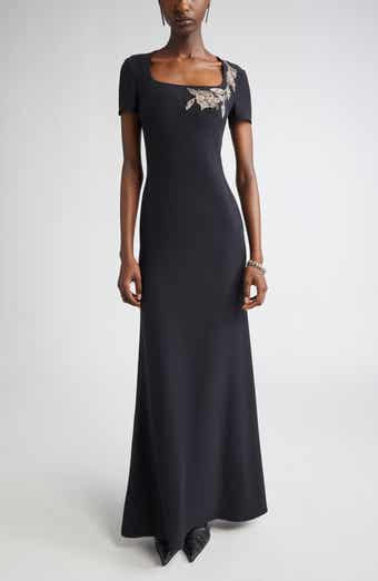 Banshee Embroidery Leaf Crepe Gown