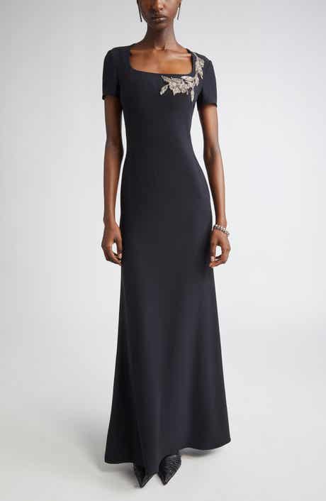 Banshee Embroidery Leaf Crepe Gown