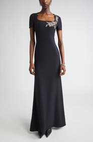 McQueen Banshee Embroidery Leaf Crepe Gown