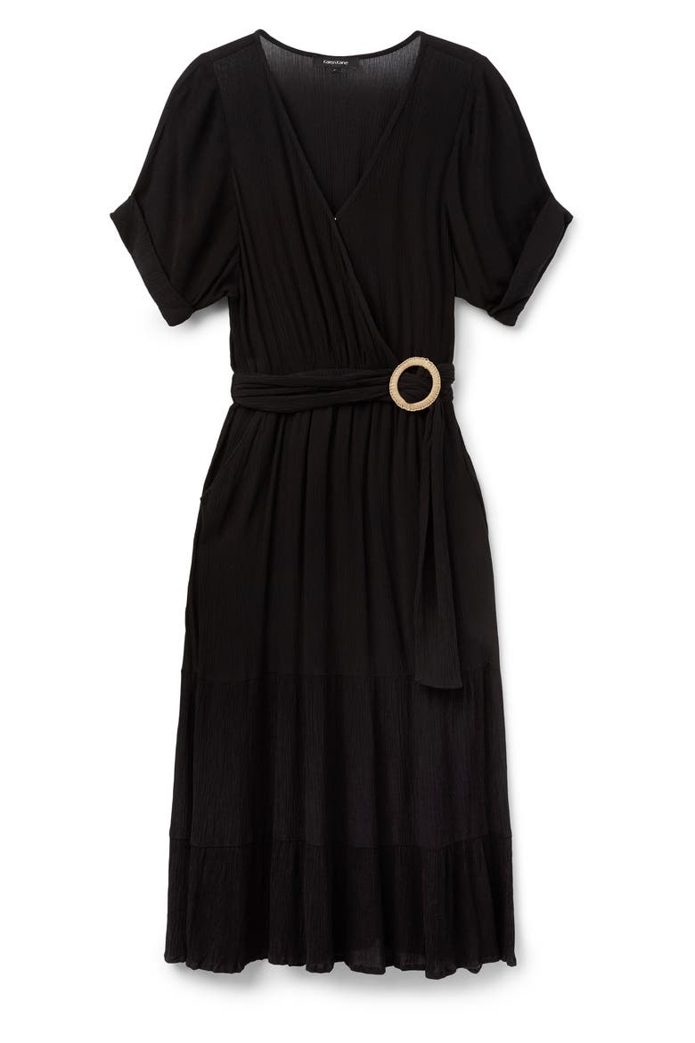 Rattan Buckle Midi Dress, Alternate, color, BLACK