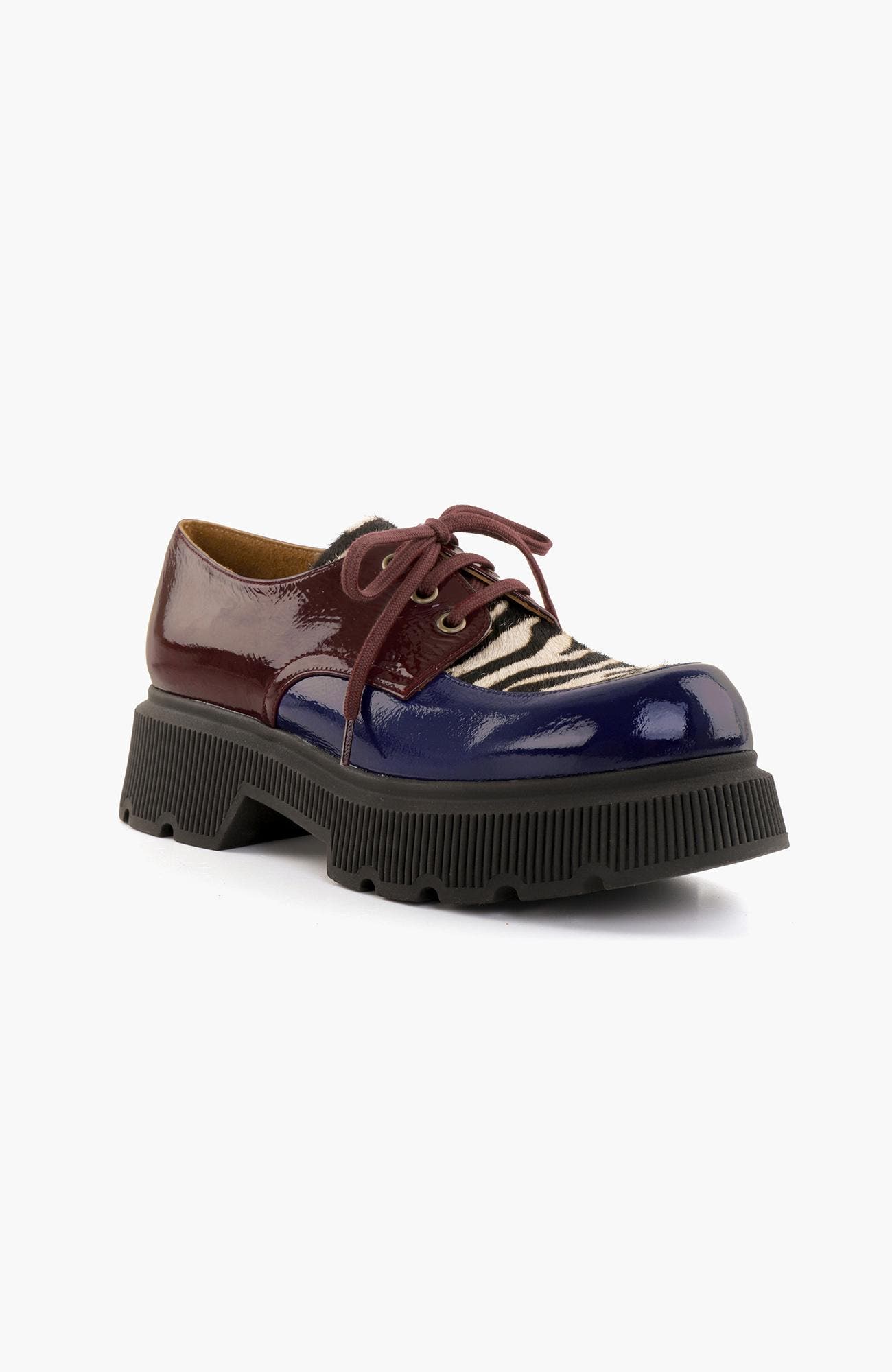 QAMBA49 Zebra print patent leather Lace-Up Oxford, Alternate, color, Navy