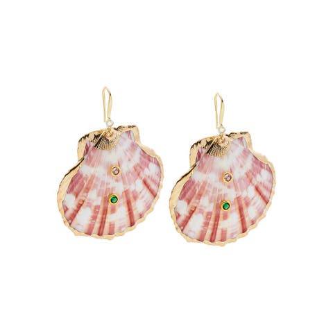 Natural MOP Seashell Shell Green Stone Earring