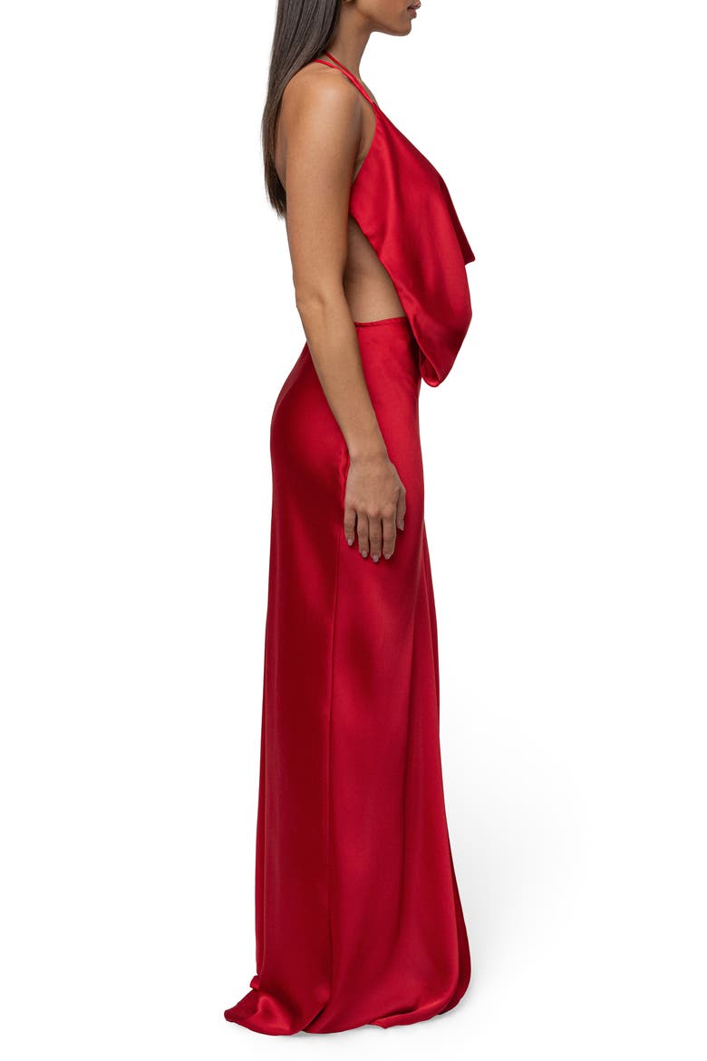 Delmara Cowl Neck Satin Dress, Alternate, color, RED