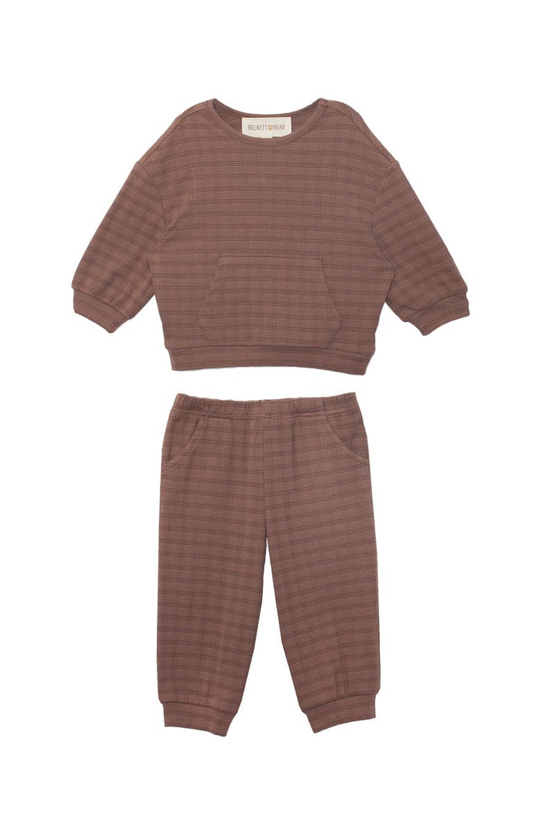 Beckett and Bear Theo Boys' Brown Check Two-Piece Set (Top & Pants)., Main, color, Brown