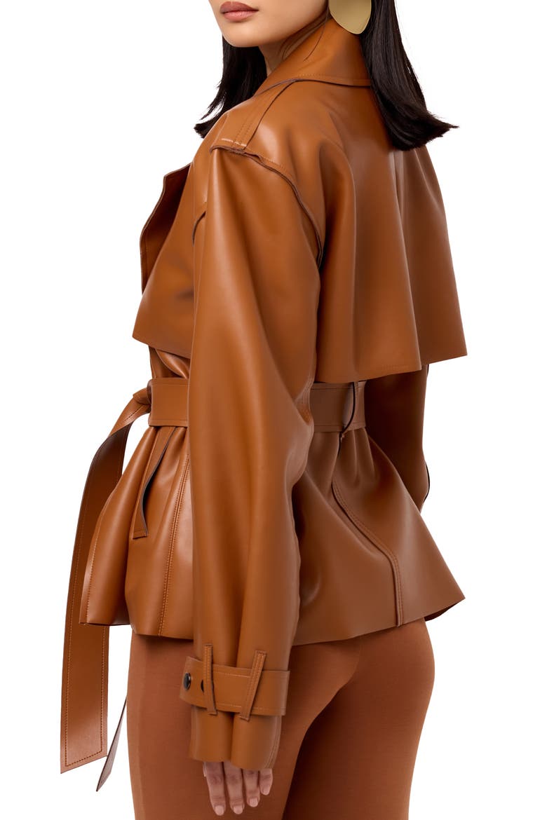 Faux Leather Crop Trench Coat, Alternate, color, CAMEL
