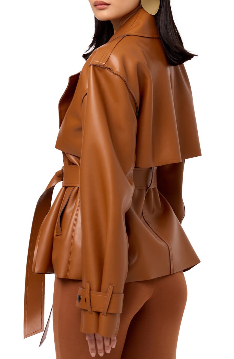 Naked Wardrobe Faux Leather Crop Trench Coat, Alternate, color, Camel