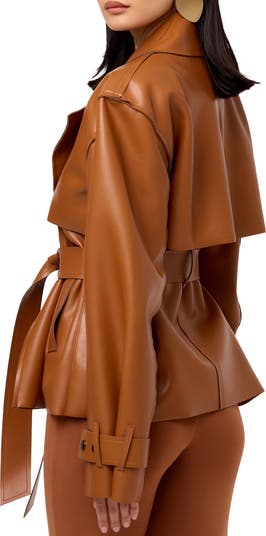 Faux Leather Crop Trench Coat