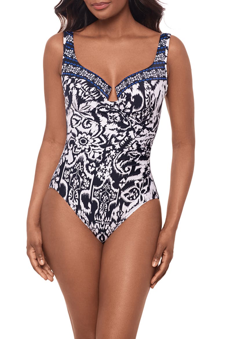 Talavera Escape Mixed Print One-Piece Swimsuit, Main, color, MIDNIGHT BLUE/ WHITE