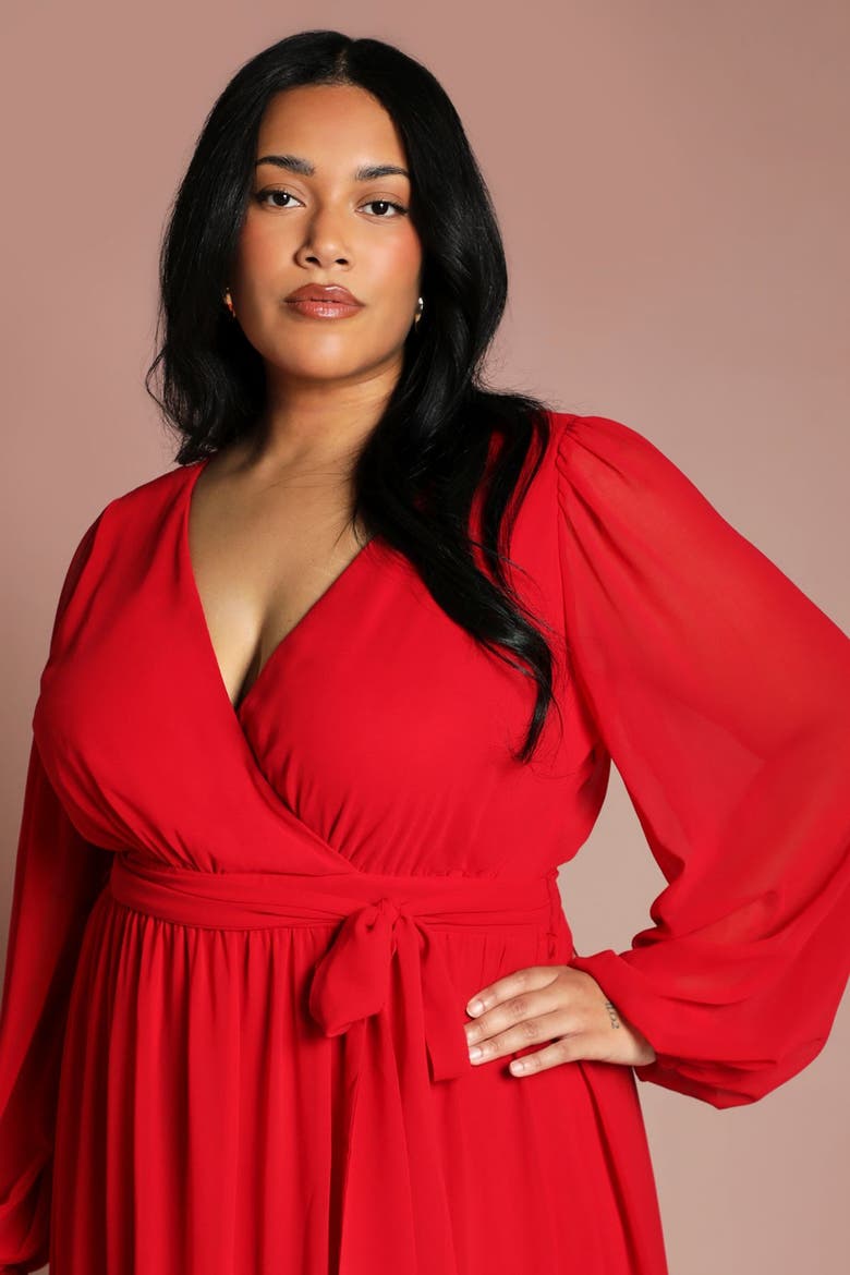 Plus V-Neck Wrap Maxi Dress, Alternate, color, Red