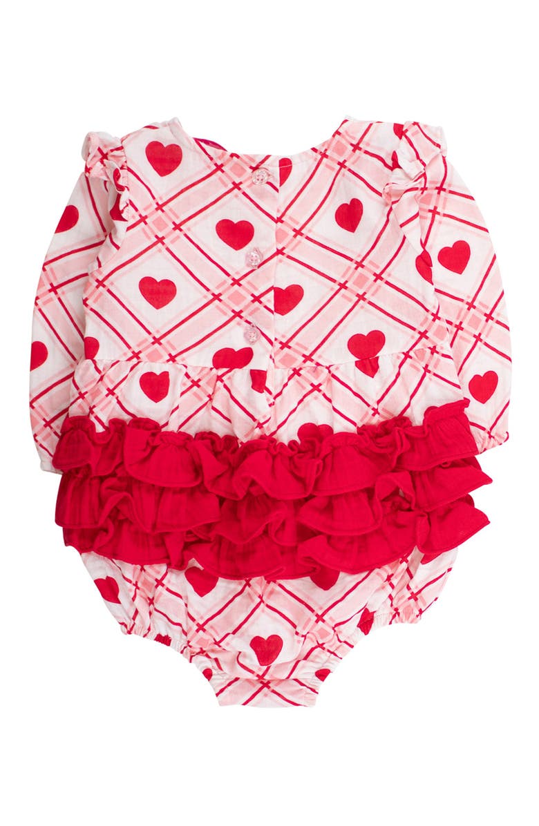 RuffleButts Cotton Gauze Long Sleeve Flutter Bubble Romper, Alternate, color, Pink Sweetheart Plaid