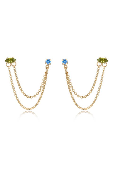 Double Piercing Chain Drop Earrings