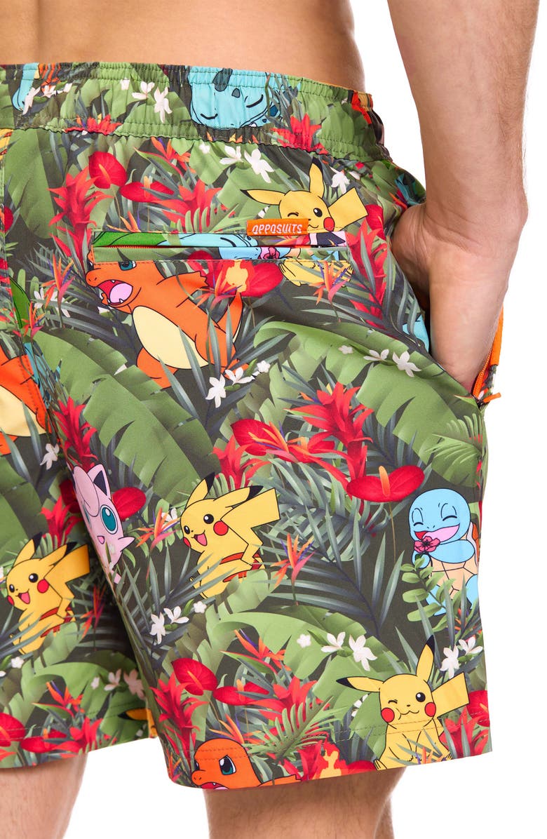 OppoSuits Pokémon Tropical Forest Stretch Swim Trunks, Alternate, color, 