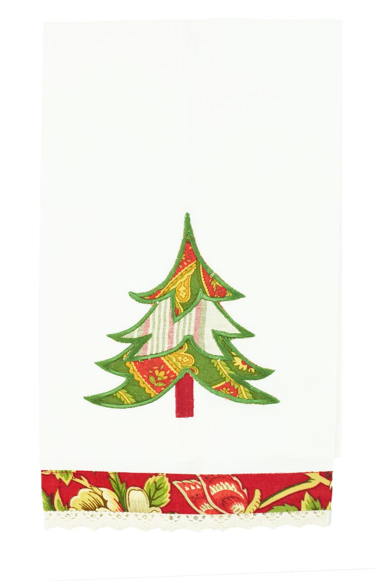 Christmas Trees Embroidered 100% Cotton Guest Towel, Main, color, brown