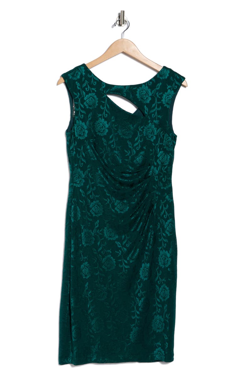 Connected Apparel Cutout Floral Jacquard Dress, Alternate, color, Hunter