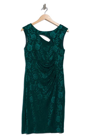 Connected Apparel Cutout Floral Jacquard Dress In Green