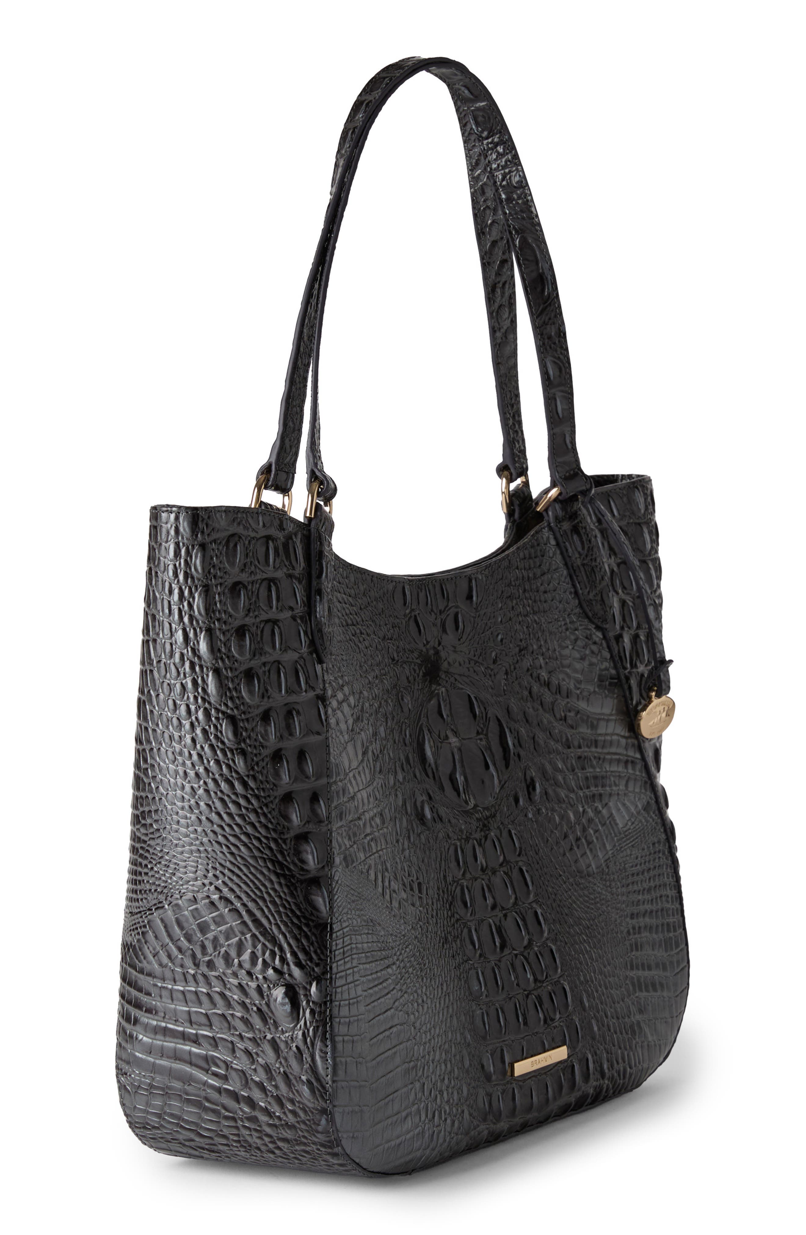 Brahmin Aliza Croc Embossed Leather Tote, Alternate, color, Charcoal Melbourne