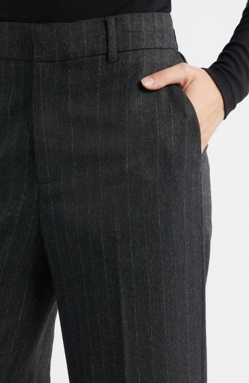 Frame The Relaxed Pinstripe Straight Leg Trousers In Black