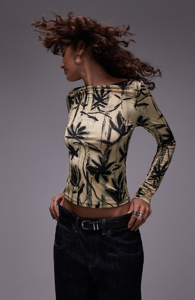 Floral Boat Neck Long Sleeve Top