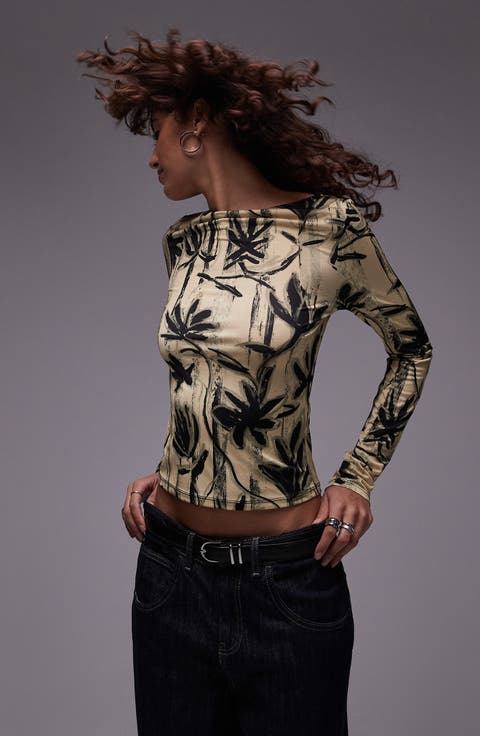 Water Flower Round Neck Top