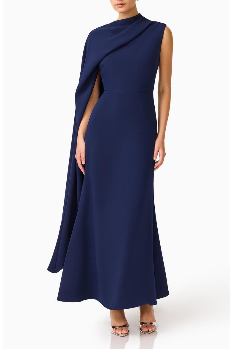 Leonara Asymmetric Cape Dress, Main, color, DEEP NAVY