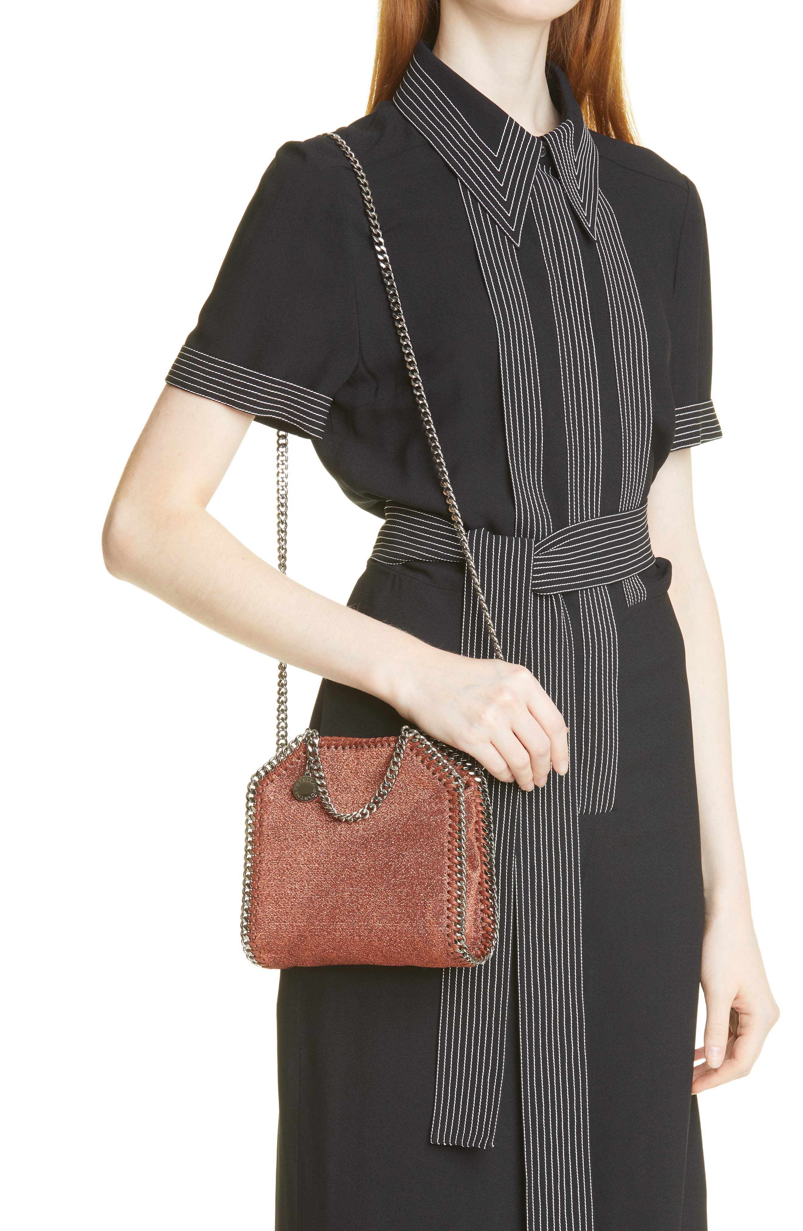 Stella McCartney Tiny Falabella Metallic Crossbody Bag, Alternate, color, 