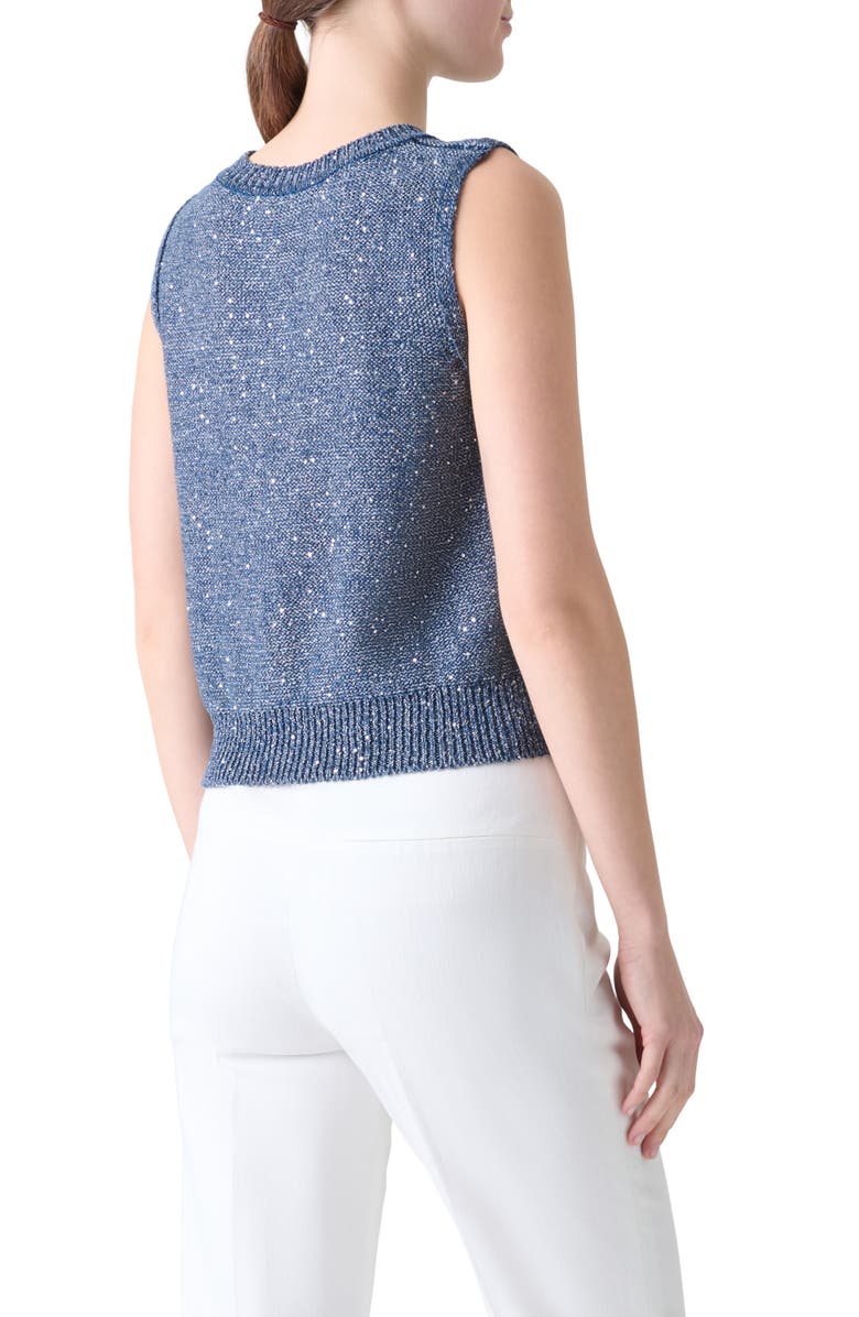 Akris Sequin Linen Blend Sweater Vest, Alternate, color, Granite Blue