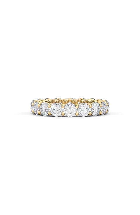 Round Cut Lab Created Diamond 18K Gold Eternity Band Ring