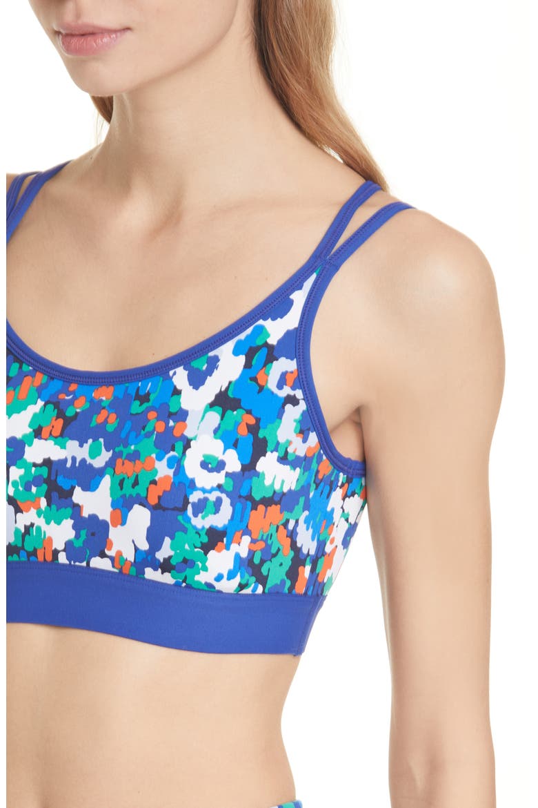Tory Sport Floral Print Strappy Sports Bra, Alternate, color, ROYALE CAMO FLORAL