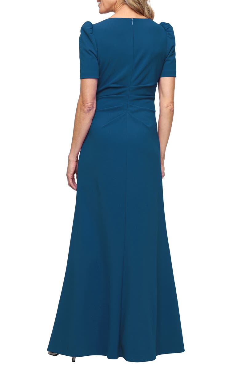 Alex Evenings Stretch Crepe A-Line Gown, Alternate, color, Azure