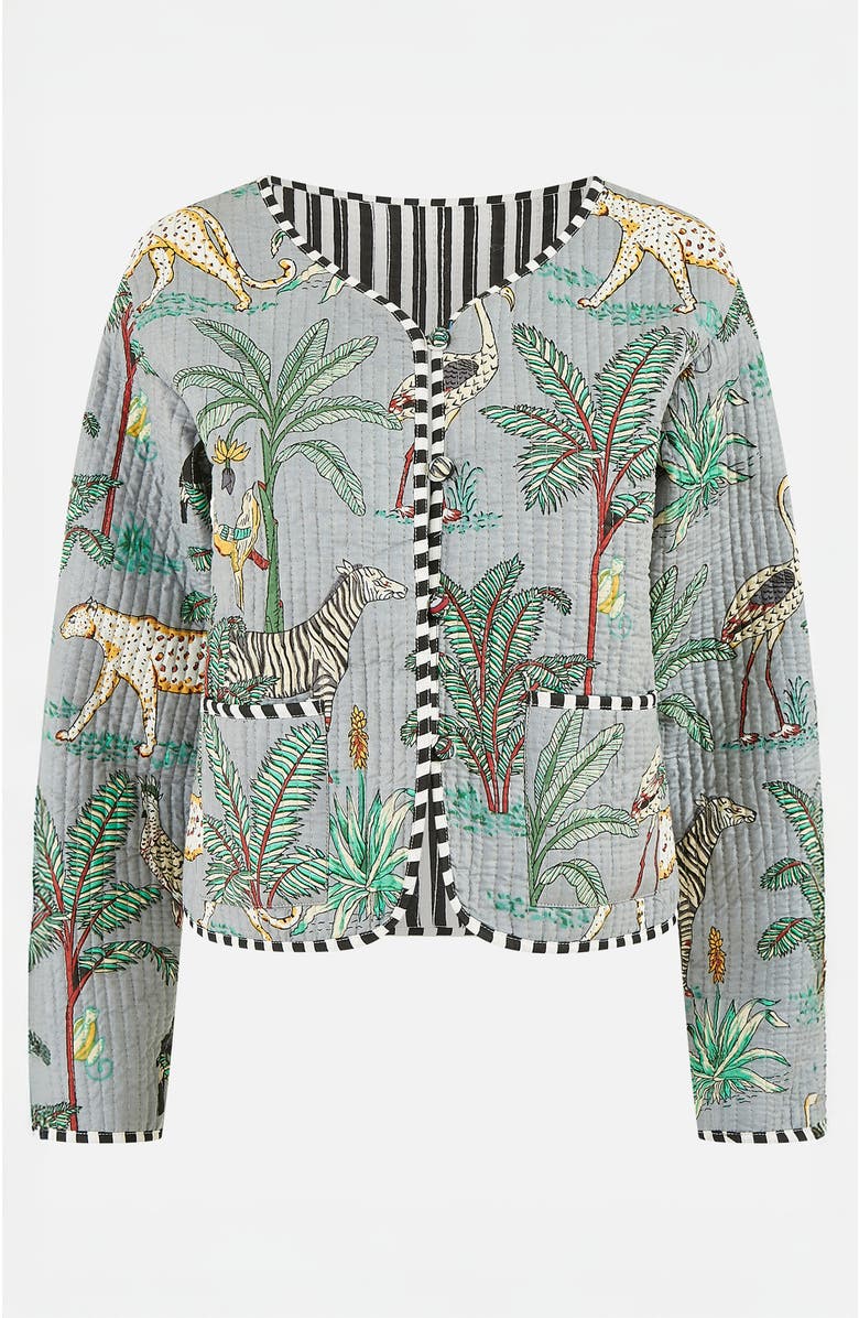 Yumi Animal Reversible Cropped Quilted Jacket, Alternate, color, Grey