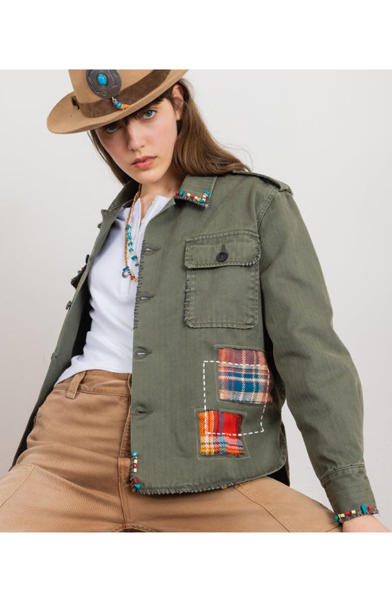 Fortela Military Herringbone Shirt with Tartan Patchwork, Alternate, color, Green