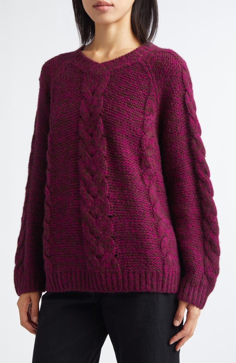 Bode Eiderdown Alpaca Blend Cable Sweater, Alternate, color, Maroon
