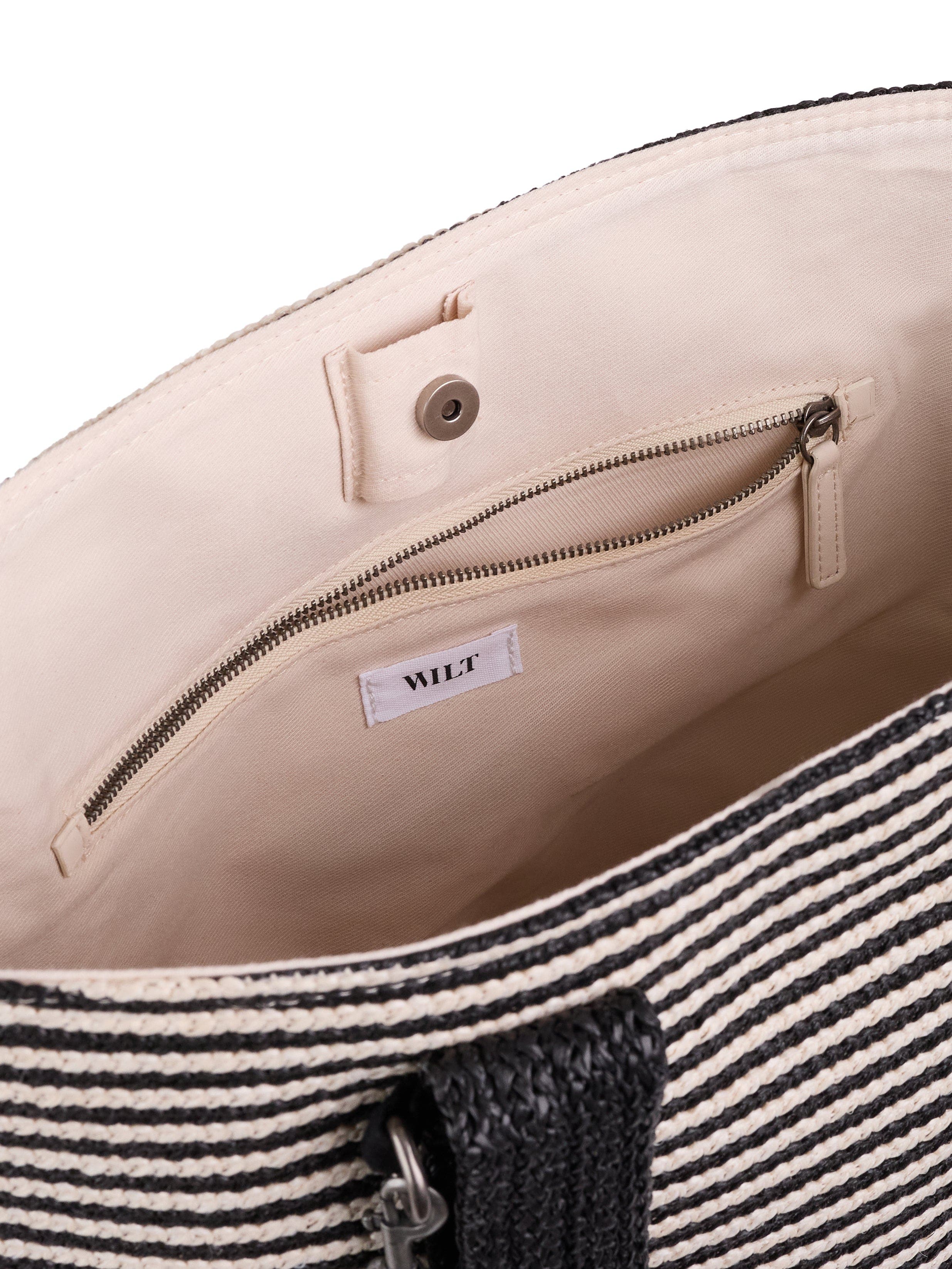 Wilt Palermo Tote, Alternate, color, Black Bone Stripe