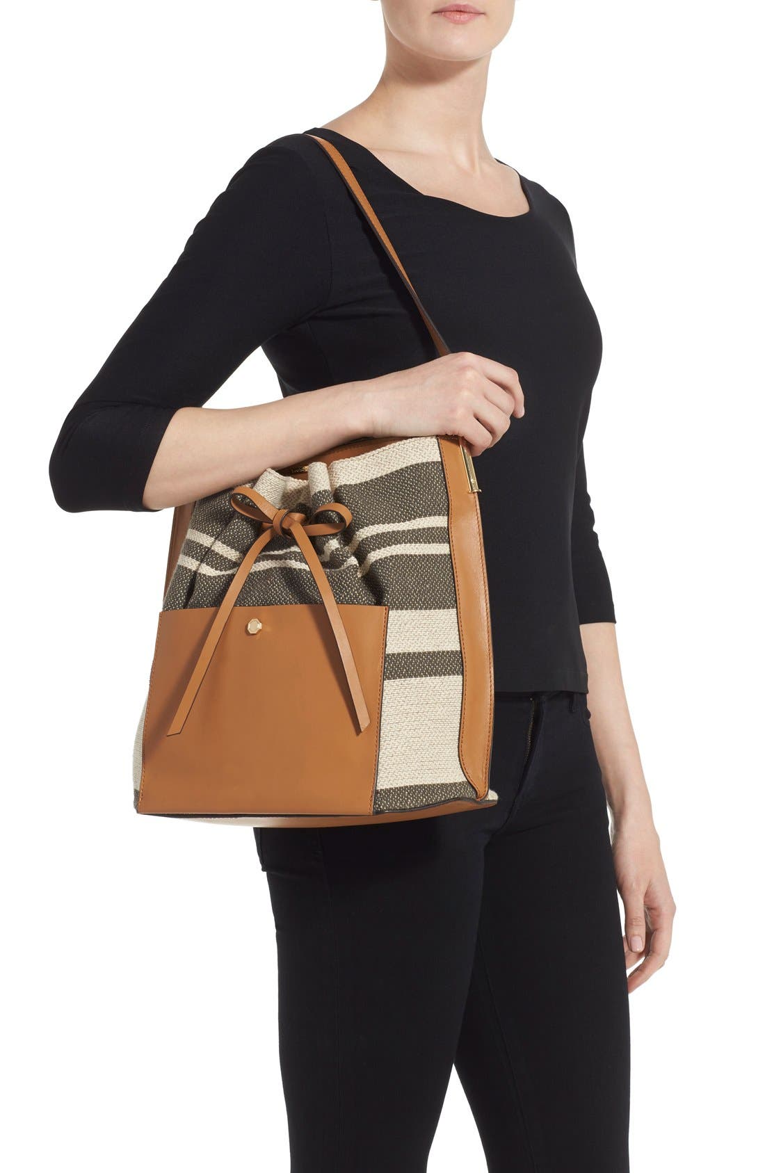 'Large Lucie' Bucket Bag, Alternate, color, STRIPE