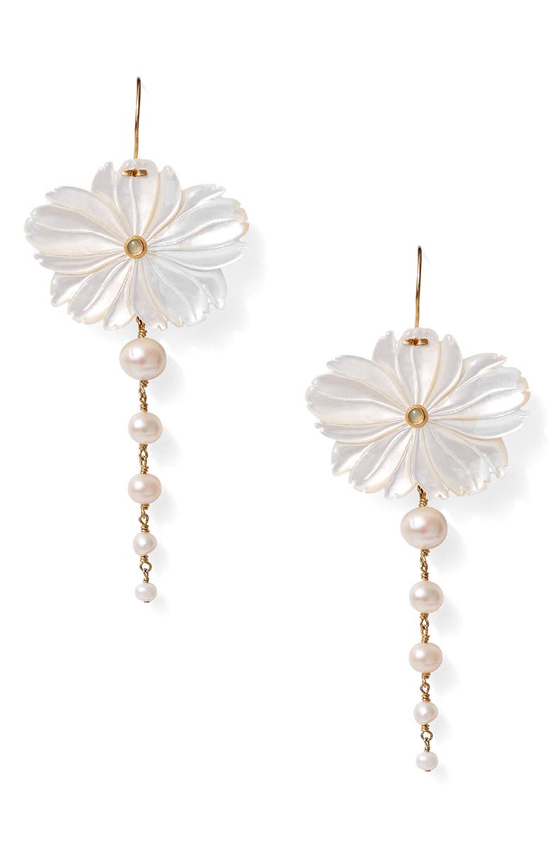 Chan Luu Magnolia Freshwater Pearl Drop Earrings, Main, color, White Mop