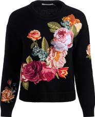 Alice + Olivia Belva Embroidered Floral Wool Blend Sweater