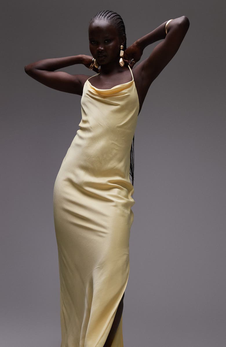 Topshop Cowl Neck Midi Slipdress, Alternate, color, Yellow