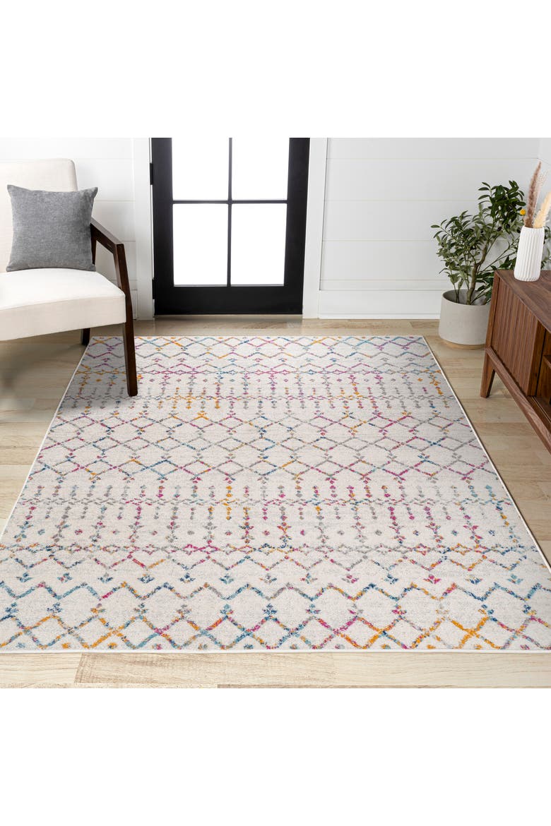 Moroccan HYPE Boho Vintage Diamond Area Rug, Alternate, color, Cream/Navy