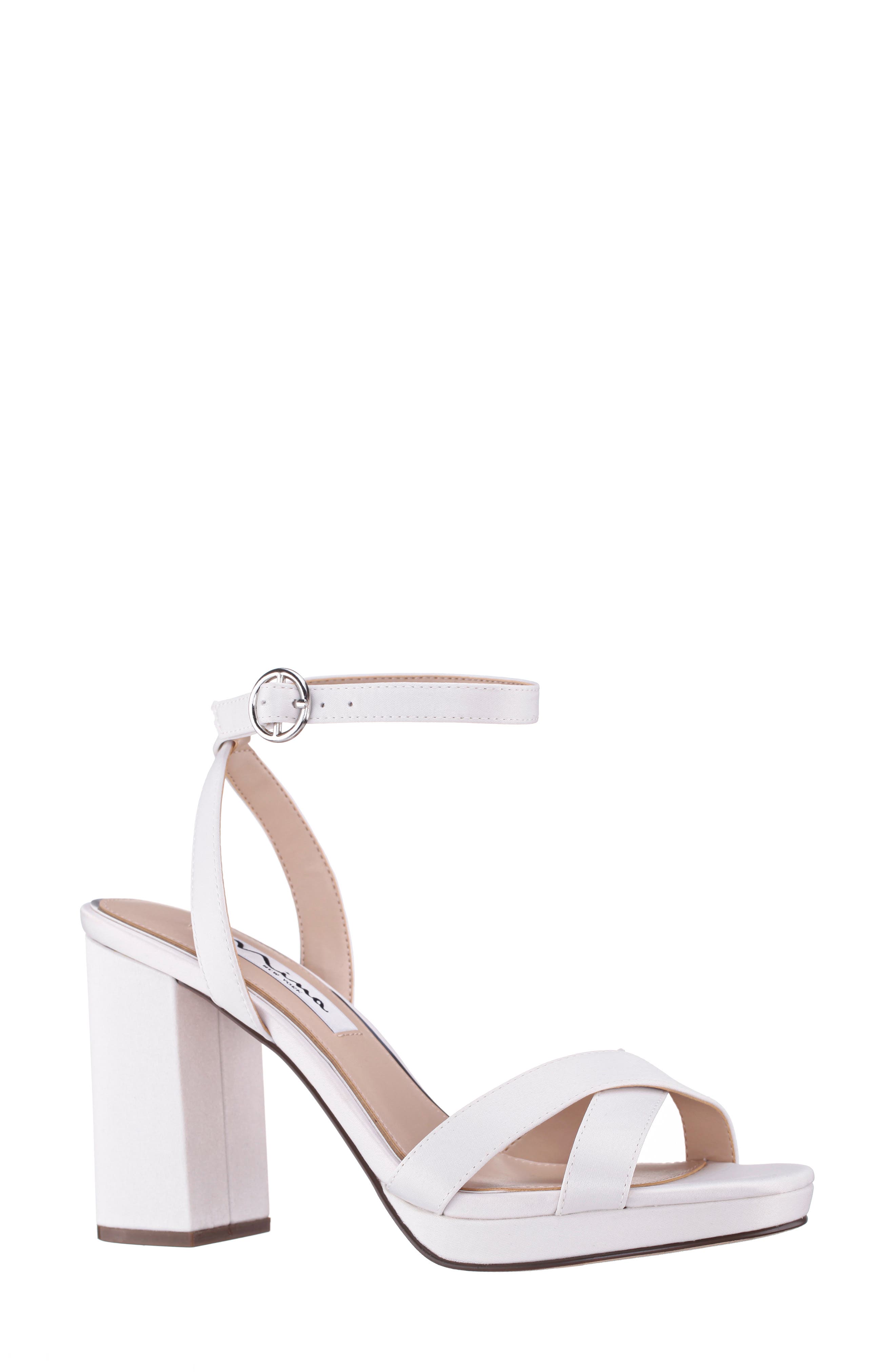 Nina Sheilia Ankle Strap Sandal, Main, color, Ivory Luster Satin